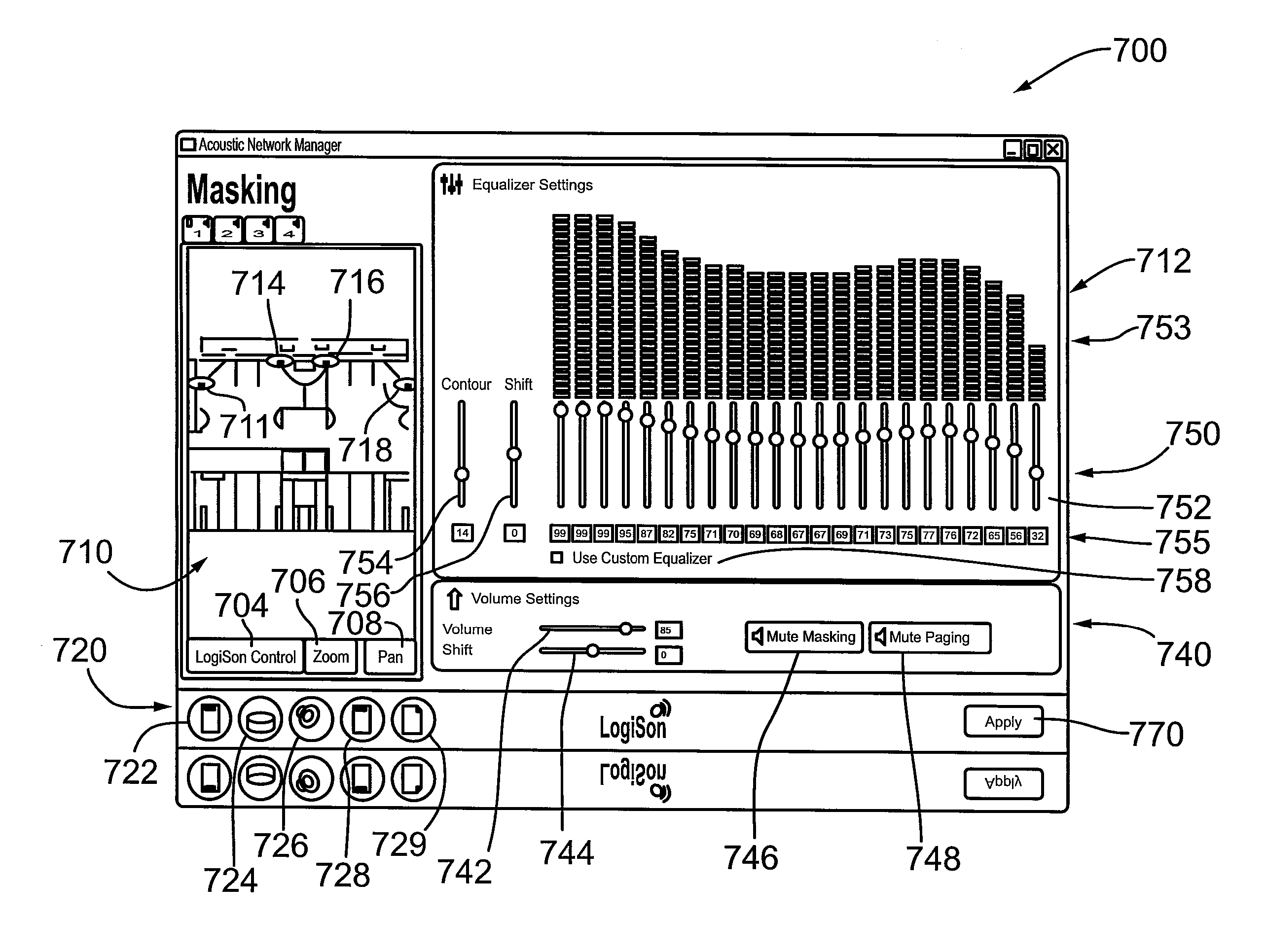 System and method for monitoring/controlling a sound masking system from an electronic floorplan