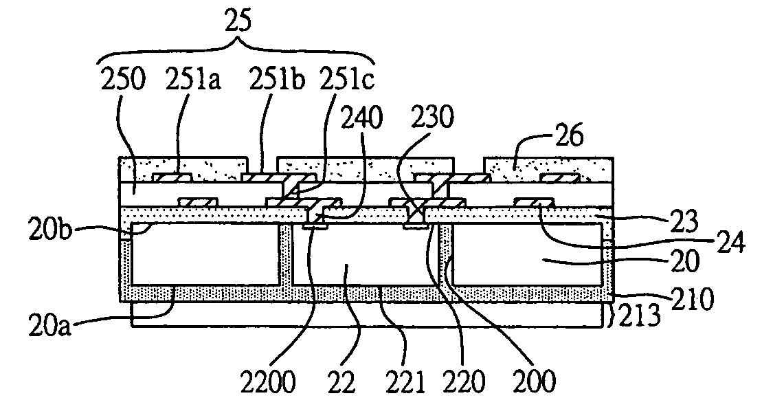 Structure with semiconductor chips embeded therein and method of fabricating same