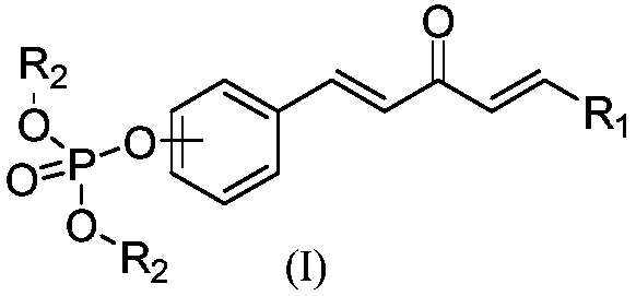1,4-pentadiene-3-one derivative containing phosphite ester as well as preparation method and application thereof