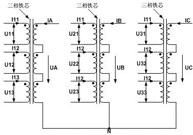 Chb cascaded photovoltaic inverter circuit based on three-phase multi-split transformer