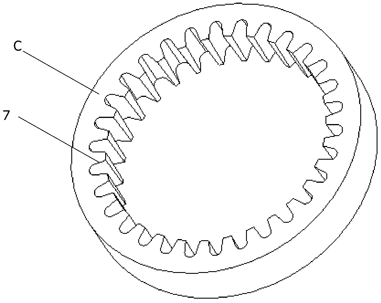 Anti-backlash transmission comprising trochoid gears and roll pins with conical teeth