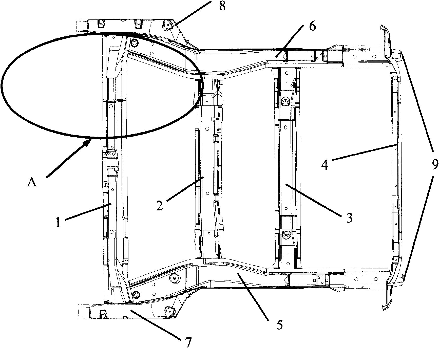 Automobile rear floor frame assembly