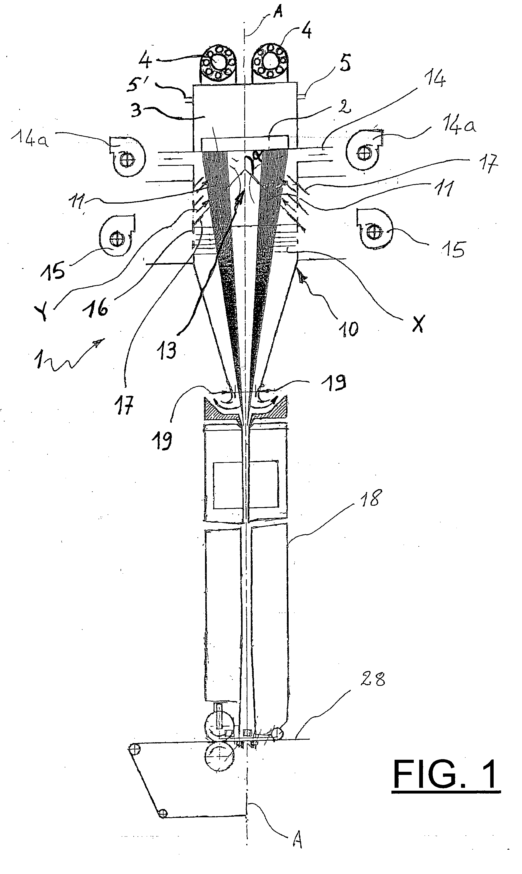 Process and apparatus for the production of nonwoven fabrics from extruded filaments