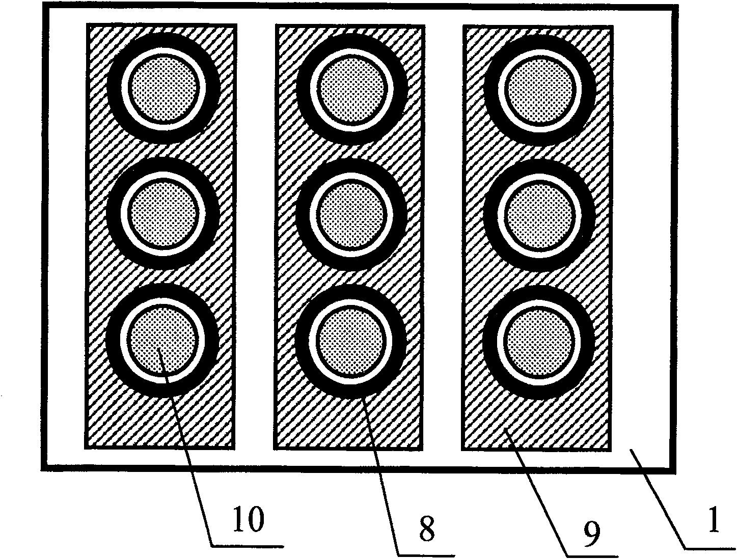 Flat-board display of shallow-pit type cathode curved grid control structure and mfg. process