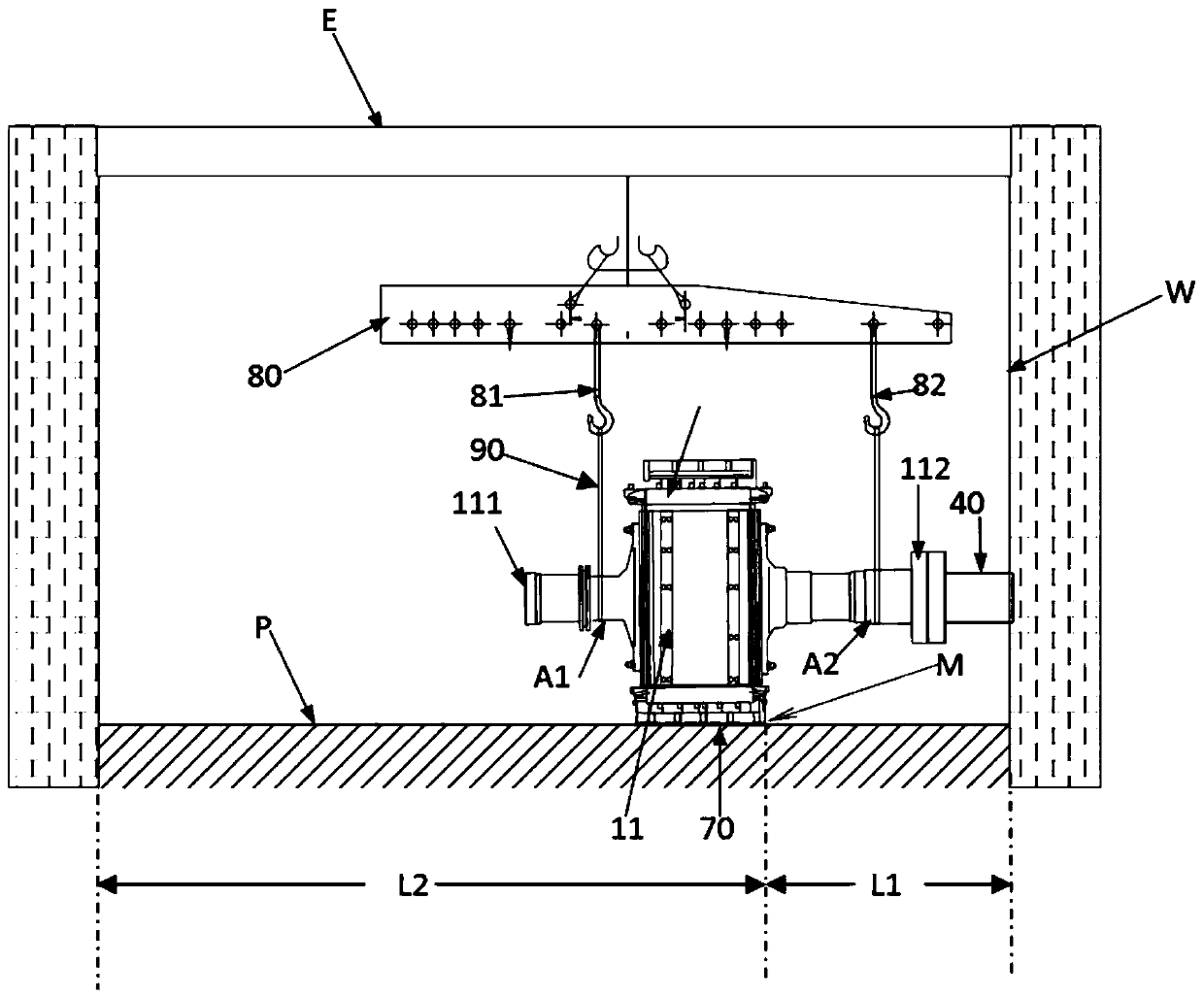 A method for pulling through the core of an extreme short-axis shoulder-pole beam motor