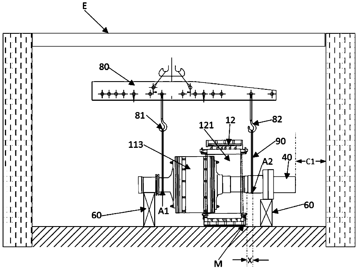 A method for pulling through the core of an extreme short-axis shoulder-pole beam motor