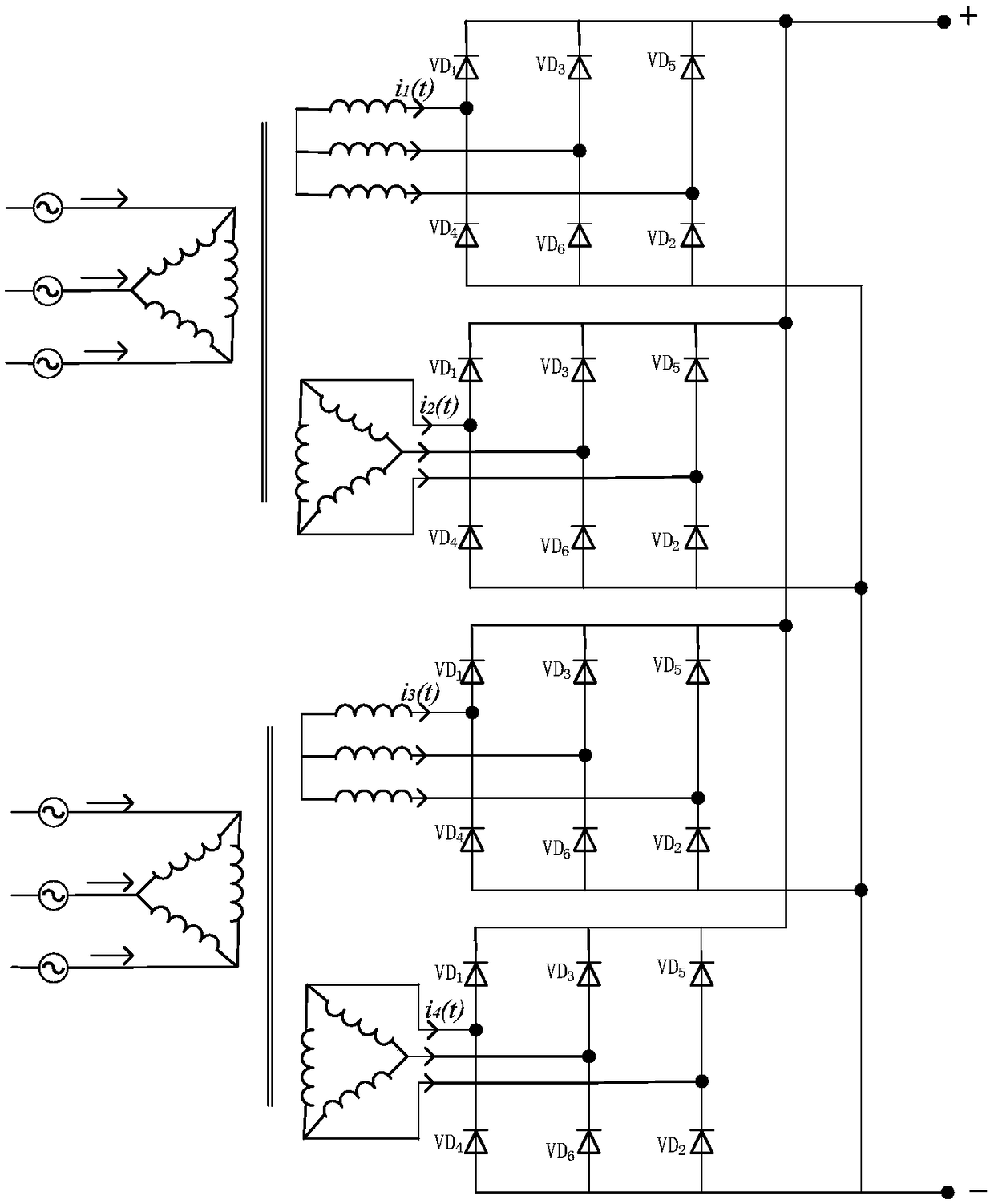 Diagnosis method for diode open-circuit fault of metro rectifier unit based on waveform characteristics