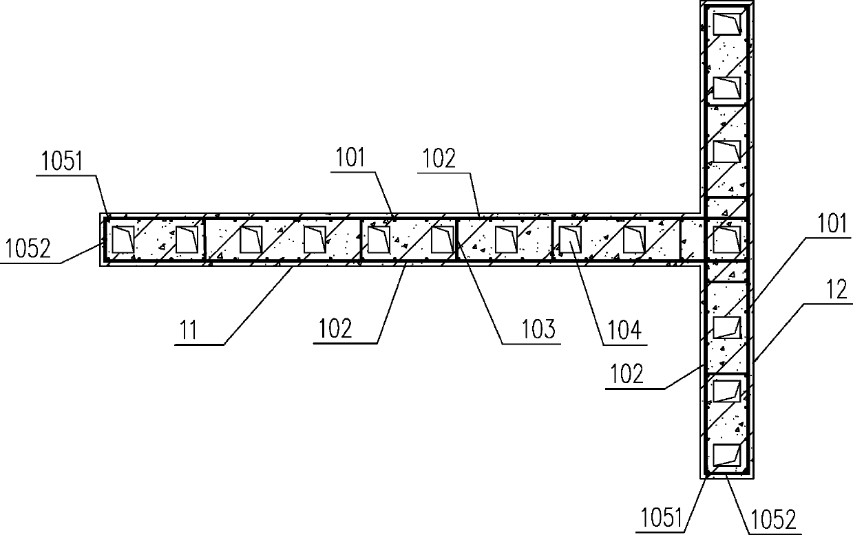 Fabricated concrete variable section T-shaped shear wall component and construction method thereof