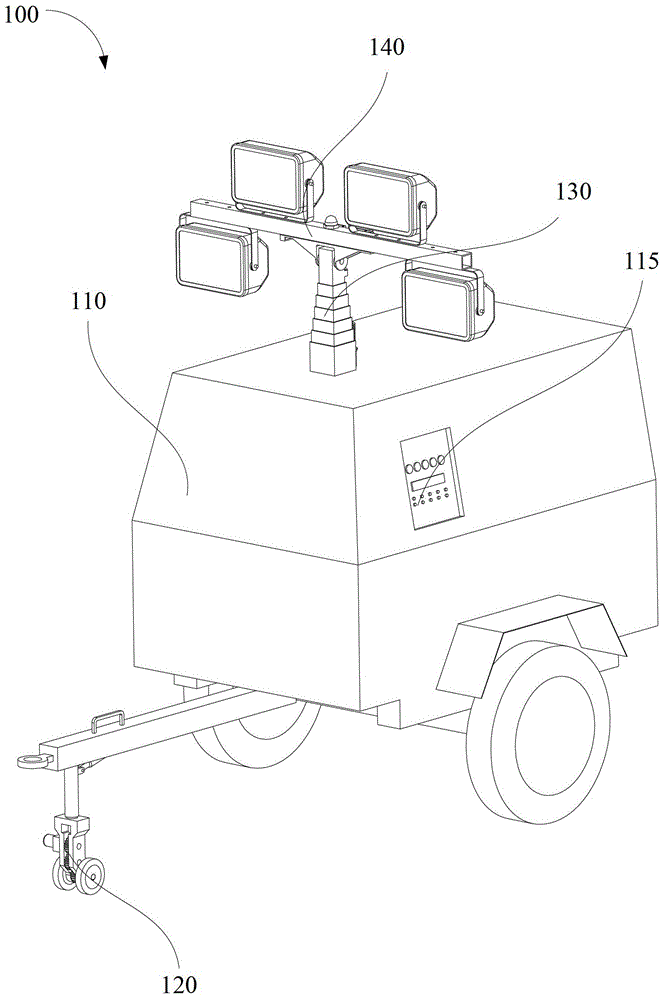 Mobile lighting tower based on spur gear transmission