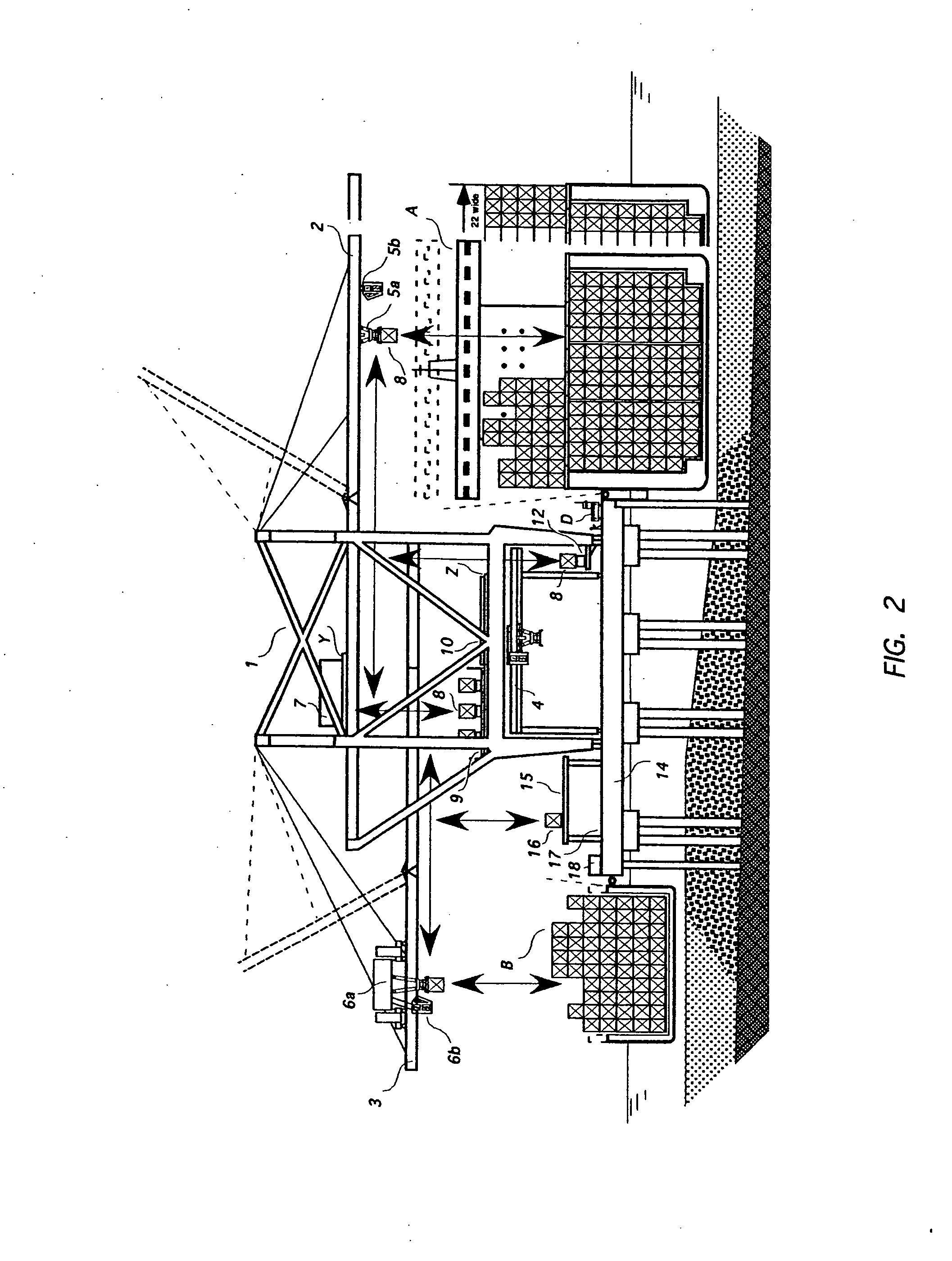 Container crane apparatus and method for container security screening during direct transshipment between transportation modes