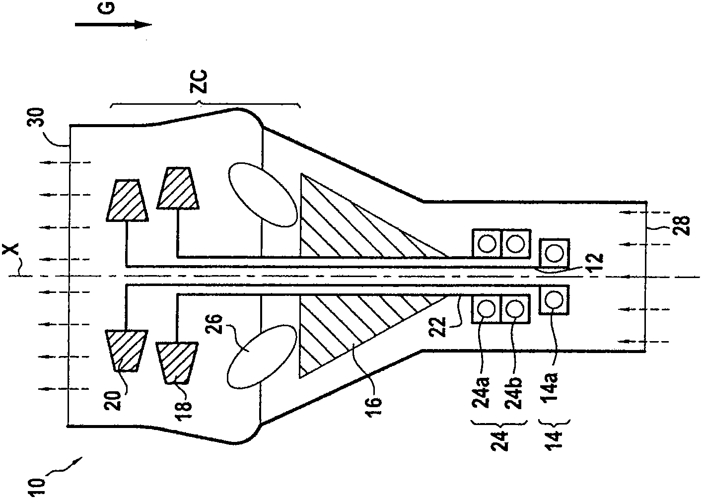 Turbomachine comprising a vertical shaft