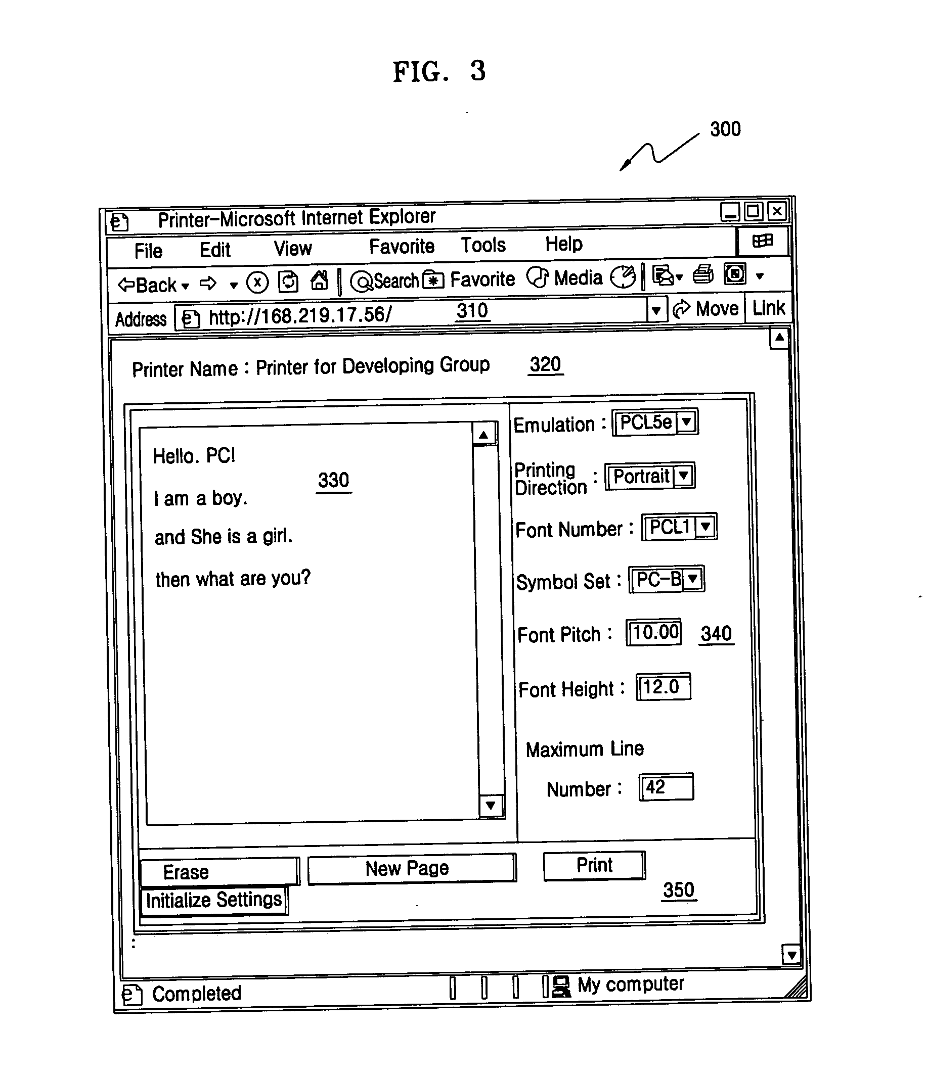 Printer with a web server embedded therein and printing method thereof