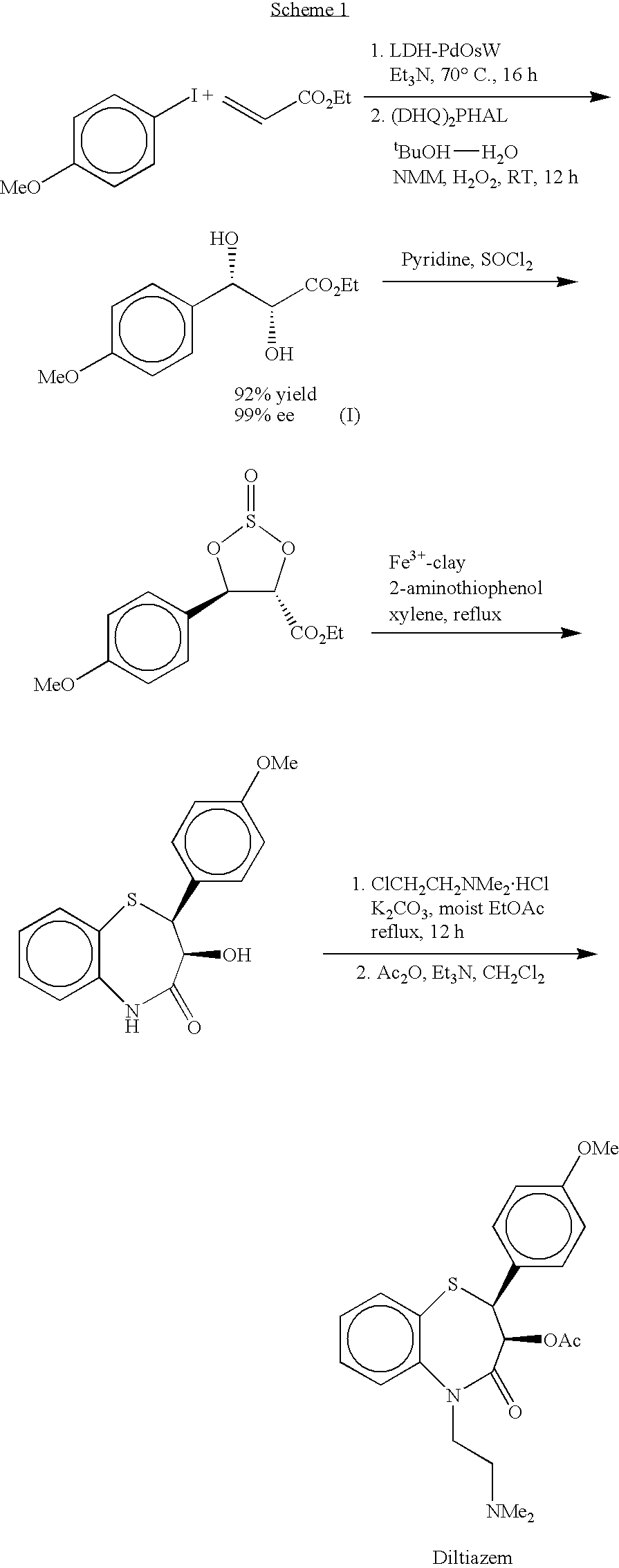 Process for preparing diltiazem using a heterogeneous trifunctional catalyst