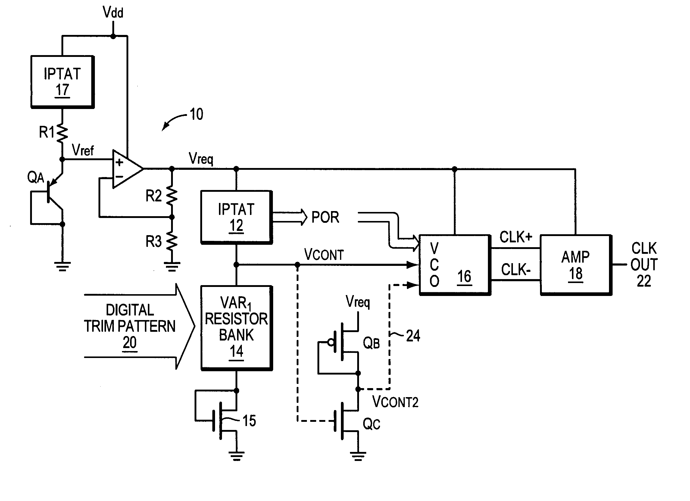 Low power, temperature and frequency, tunable, on-chip clock generator