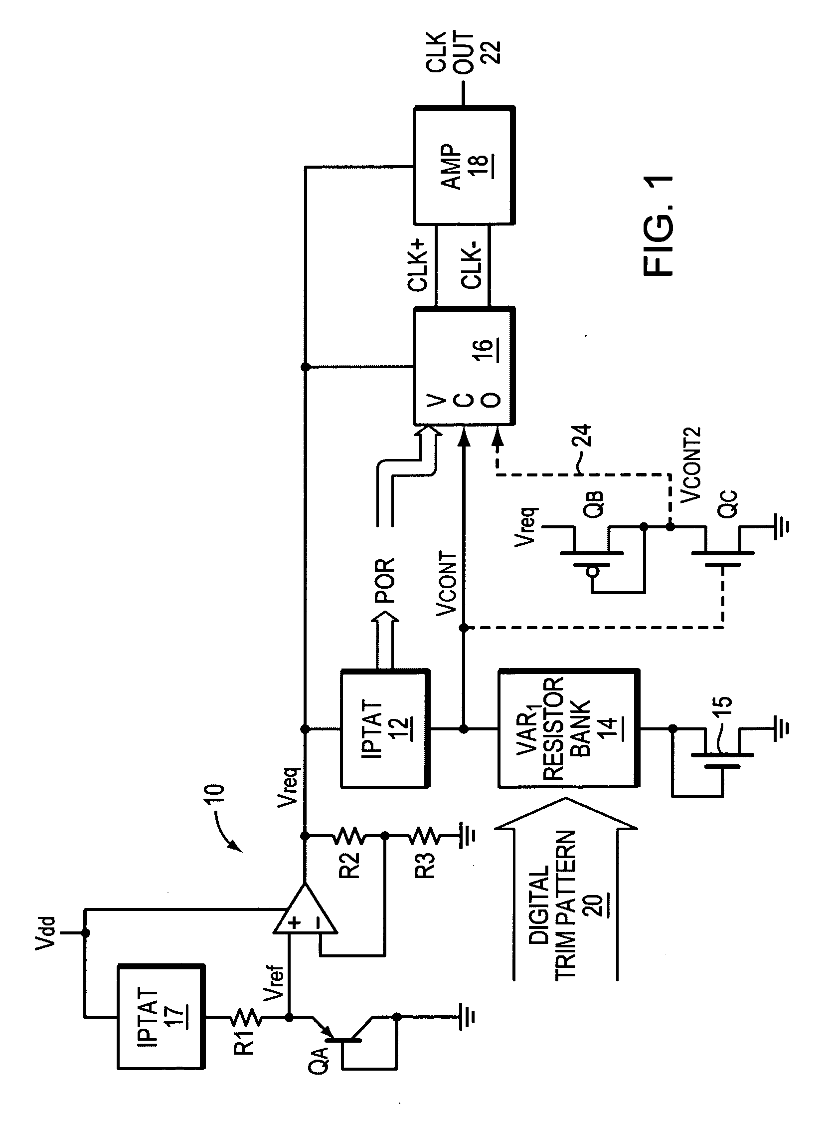 Low power, temperature and frequency, tunable, on-chip clock generator
