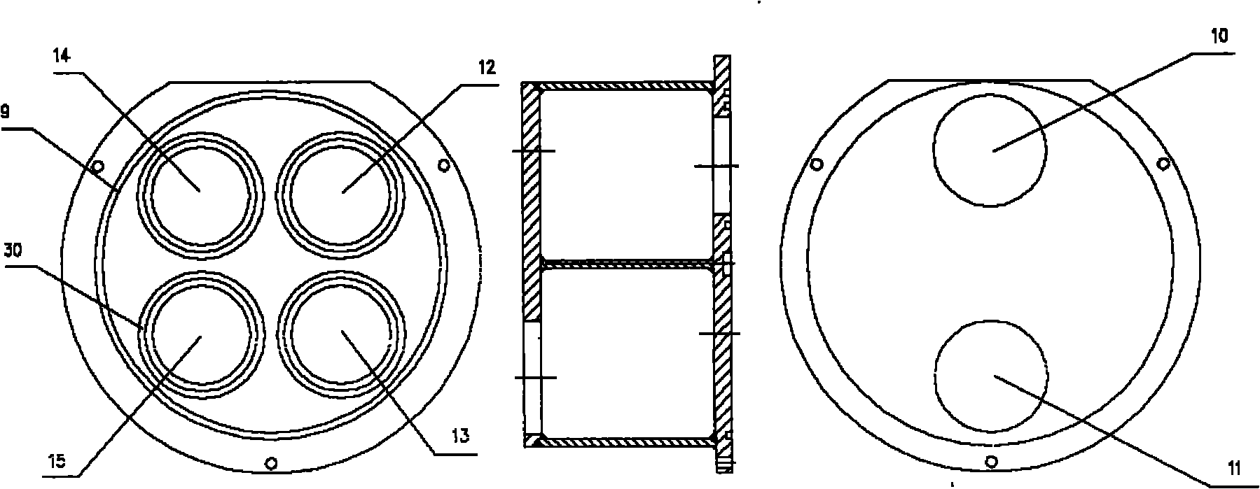 Time-sharing switching three-position four-way valve