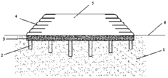 Peg and plate shell structure for controlling deformation of soft soil foundation under embankment