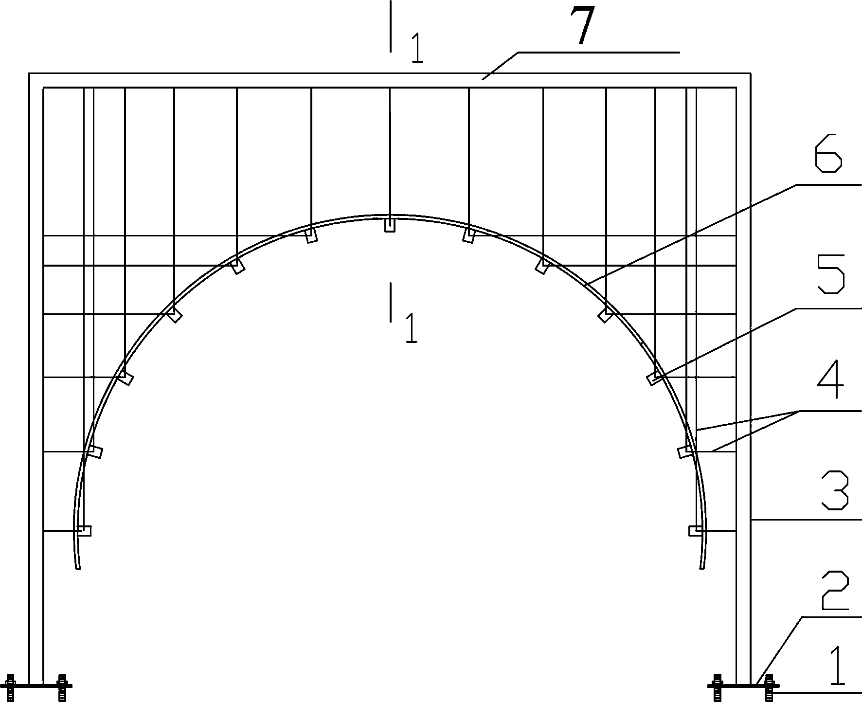 Arc-shaped formwork bottom support system