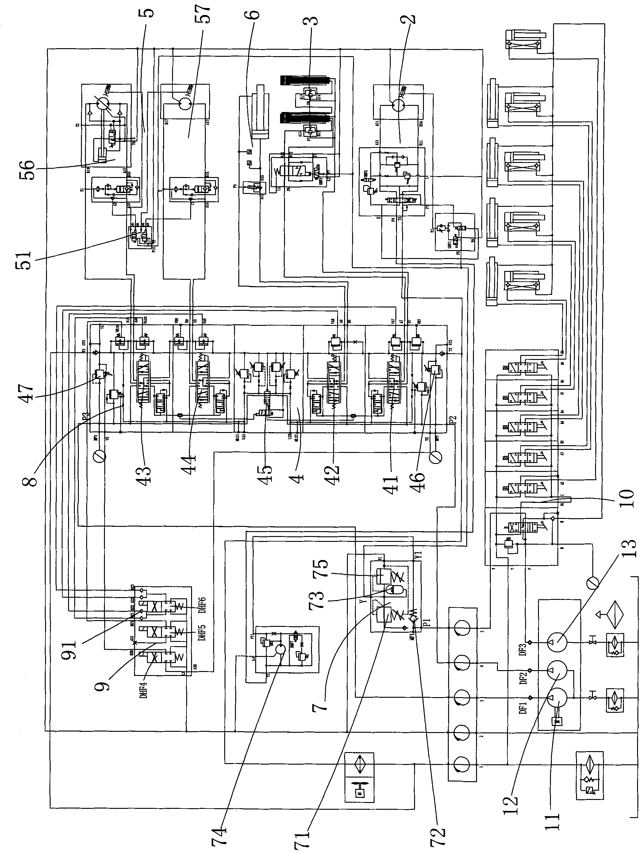 Hydraulic system of mechanically operated triple pump