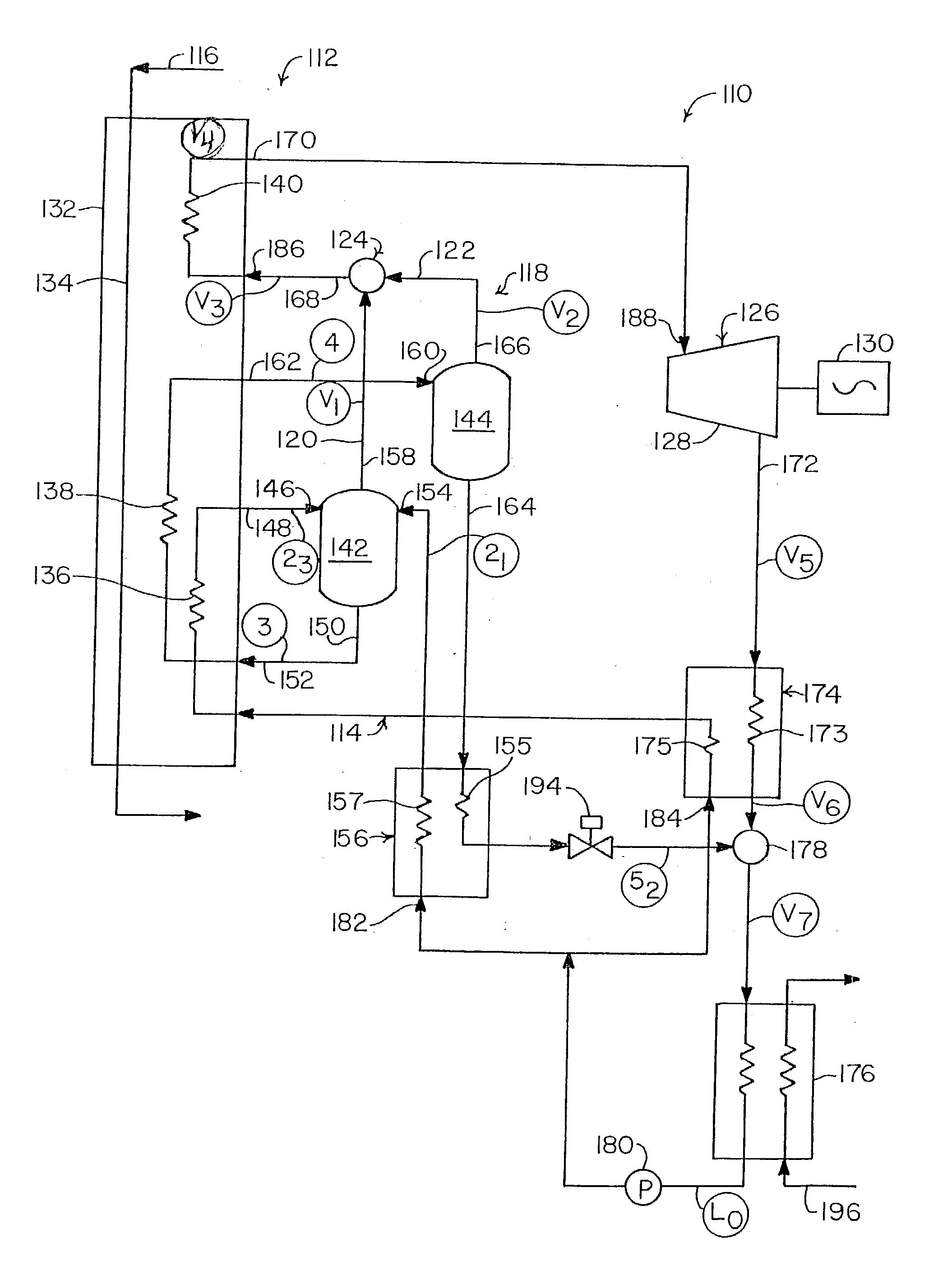 Mixed working fluid power system with incremental vapor generation