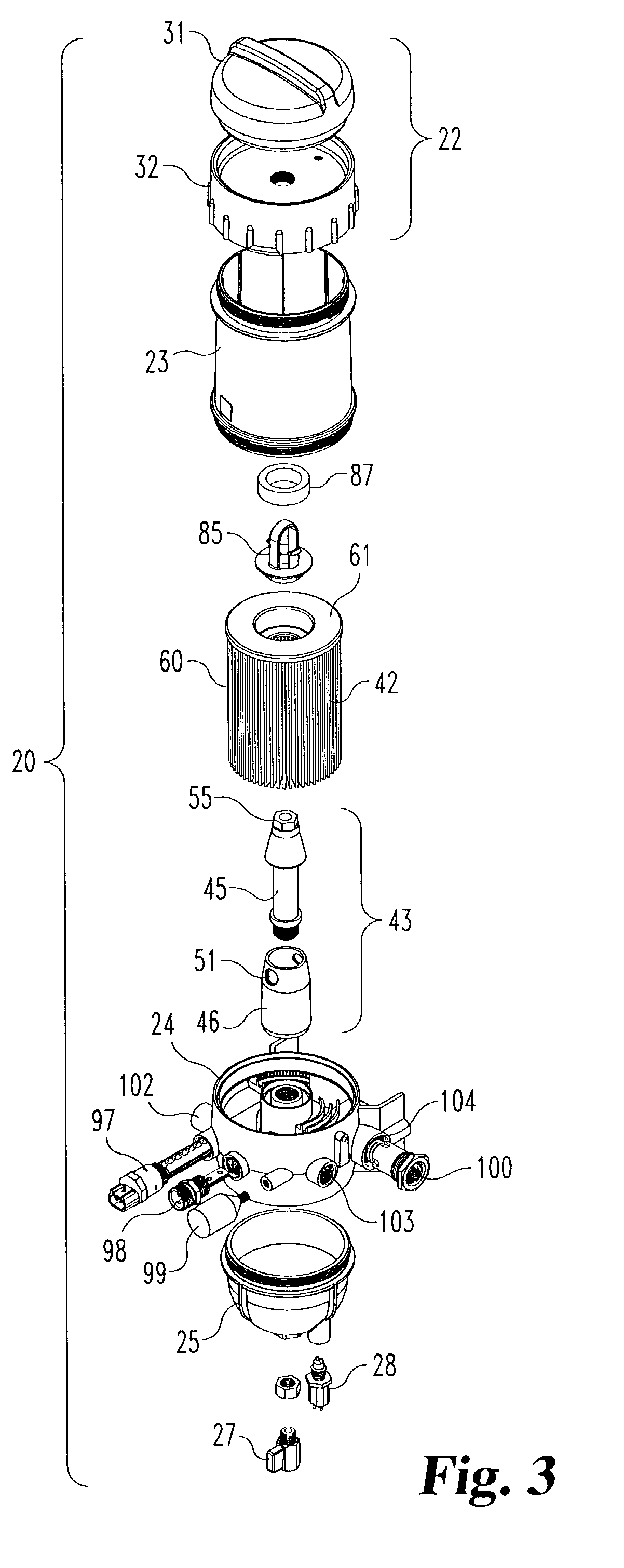 Fuel-water separator unit with parallel flow
