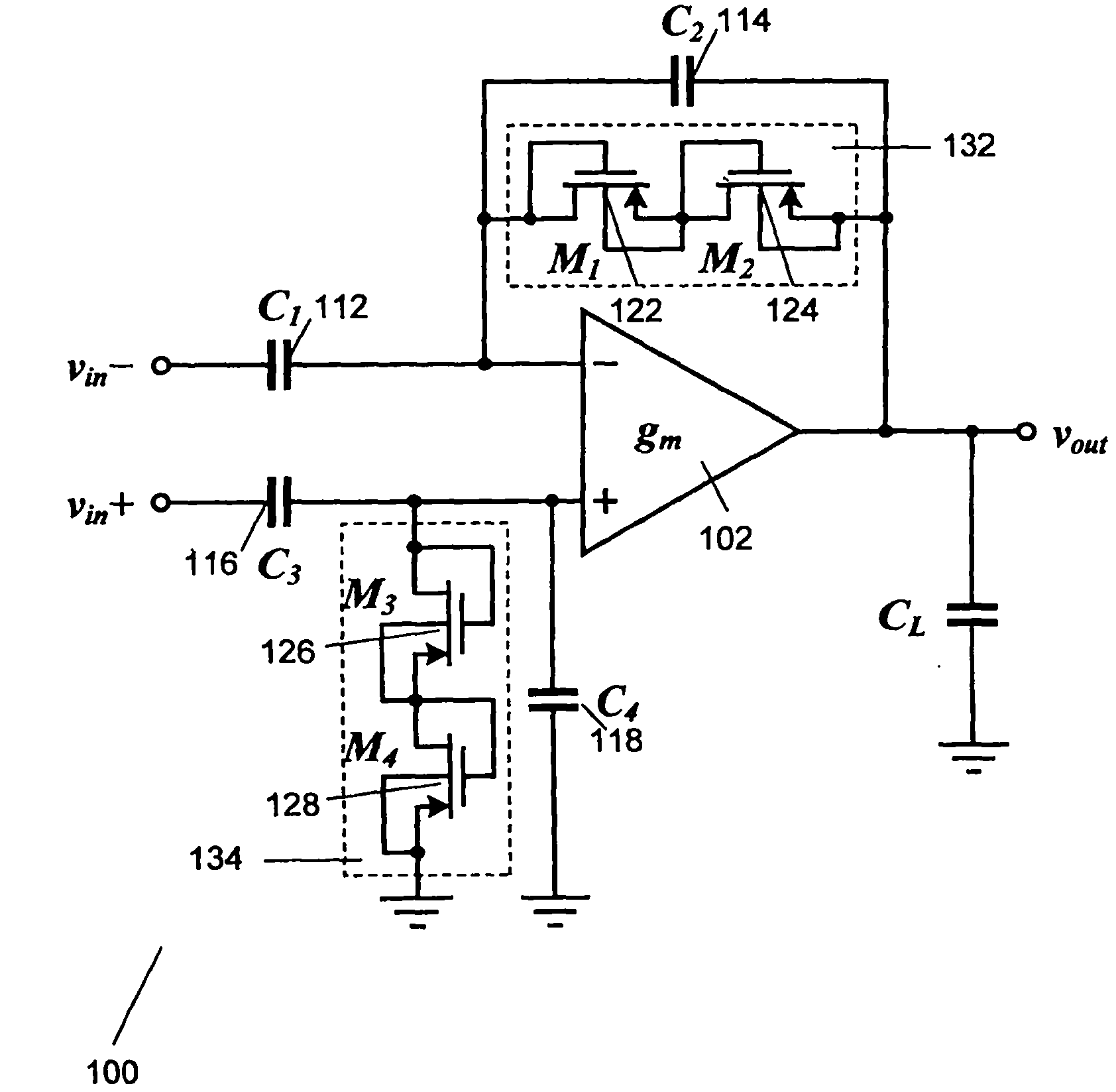 CMOS amplifier with integrated tunable band-pass function