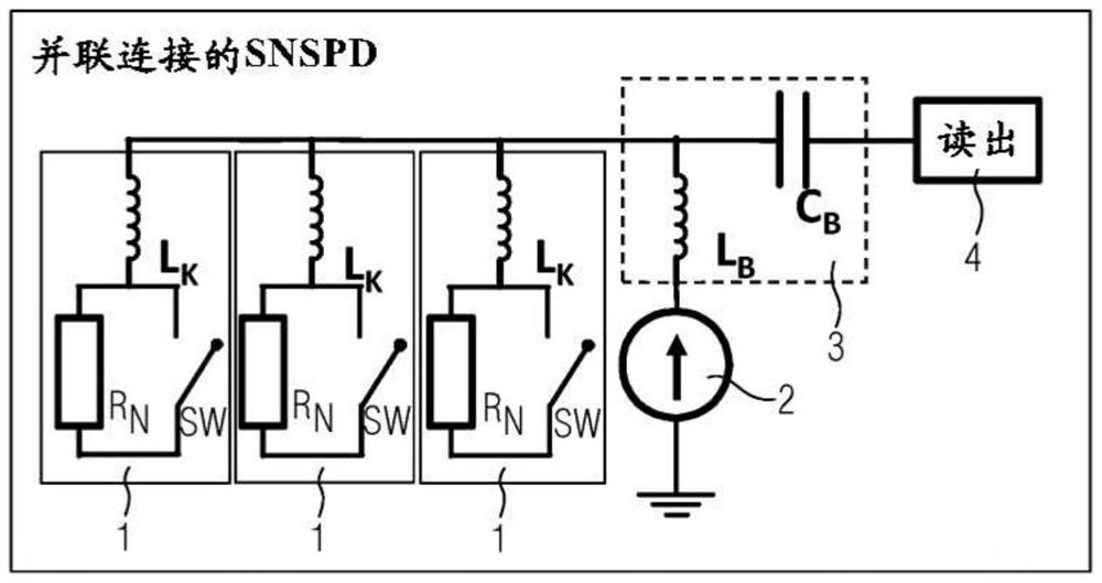 Device and system for single photon detection using plurality of superconducting detection means connected in parallel
