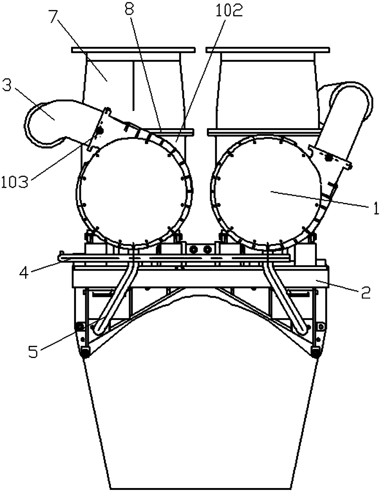 Connecting and mounting structure of diesel engine and matched TPR61 supercharger