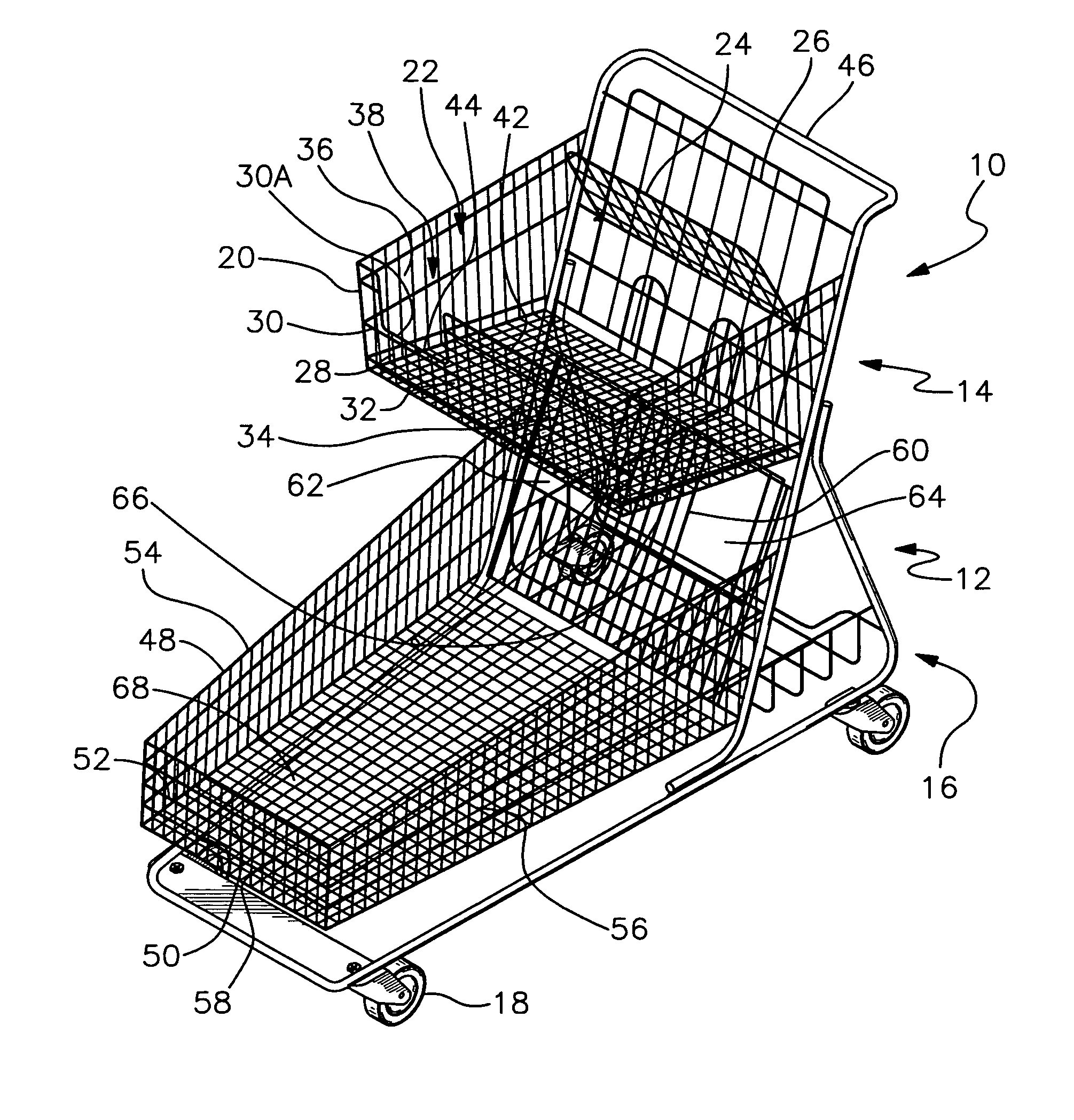 Shopping cart adapted to receive elongated items