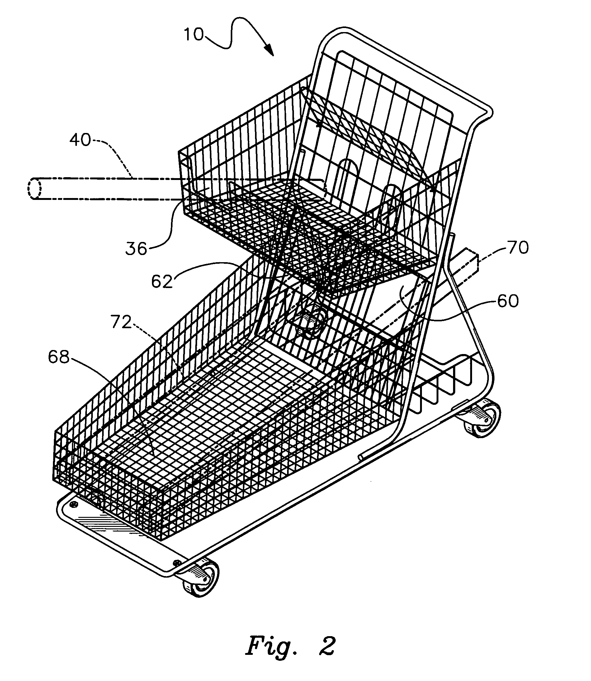 Shopping cart adapted to receive elongated items
