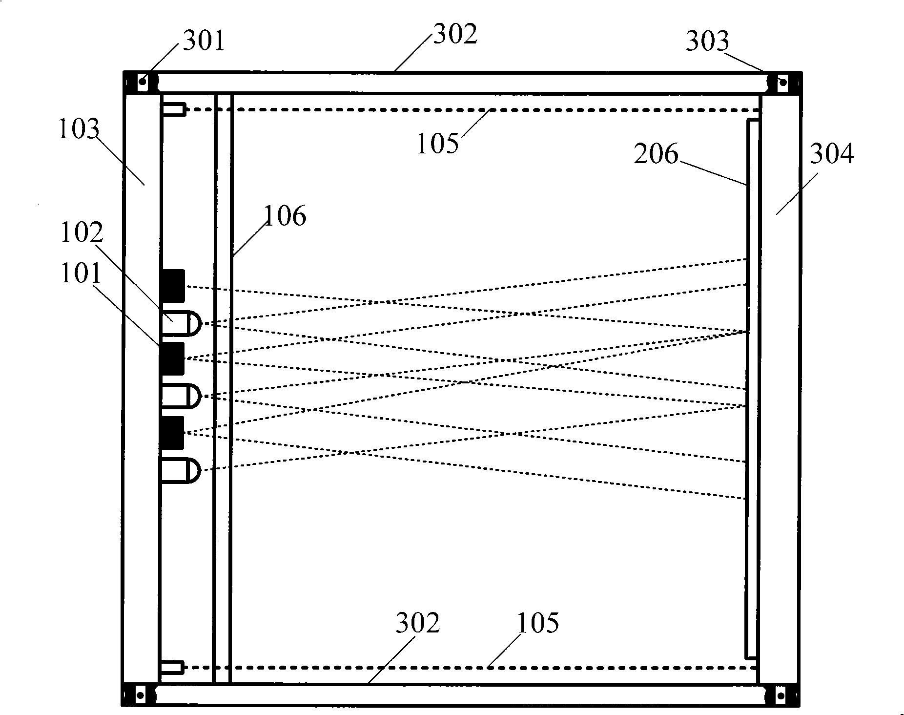 Transmitting-receiving integrated light screen target apparatus and its test method