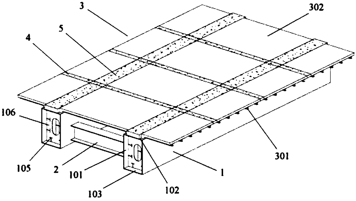 A composite girder bridge with few main girders using prefabricated composite bridge deck and its construction method