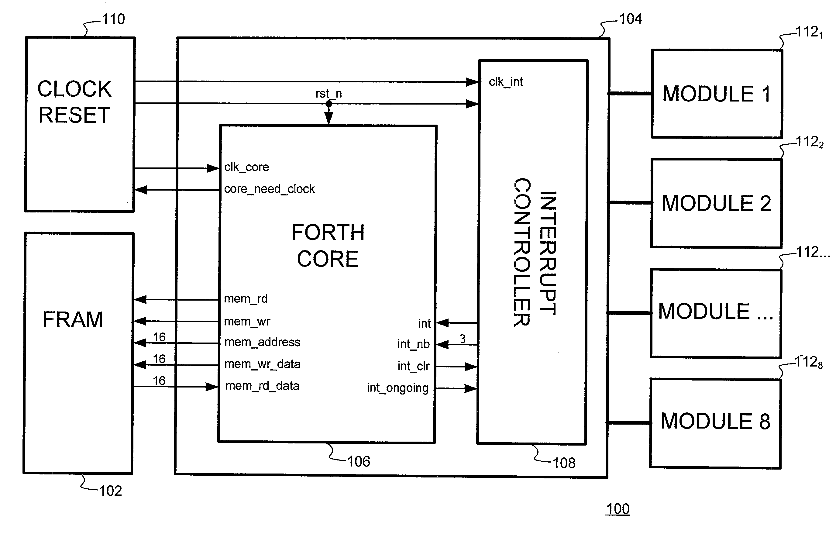 Stack processor using a ferroelectric random access memory (f-ram) for code space and a portion of the stack memory space having an instruction set optimized to minimize processor stack accesses