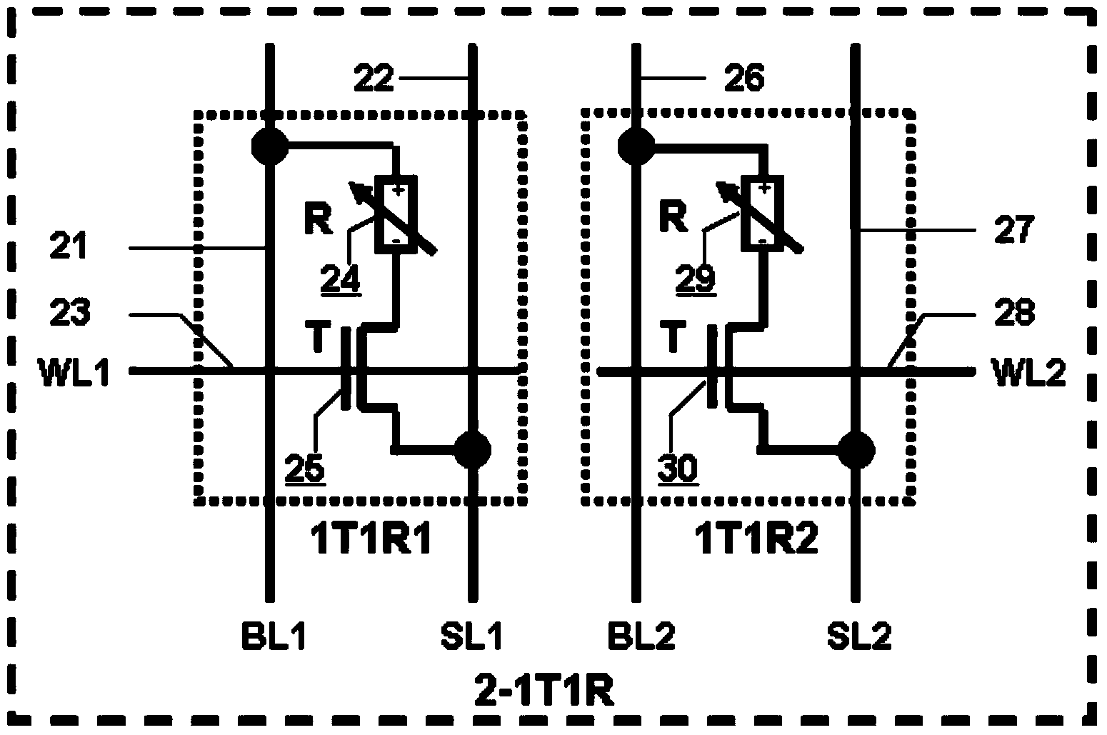 2-1T1R (2-1transistor1resistor) RRAM (resistive random access memory) unit with reading self-reference function