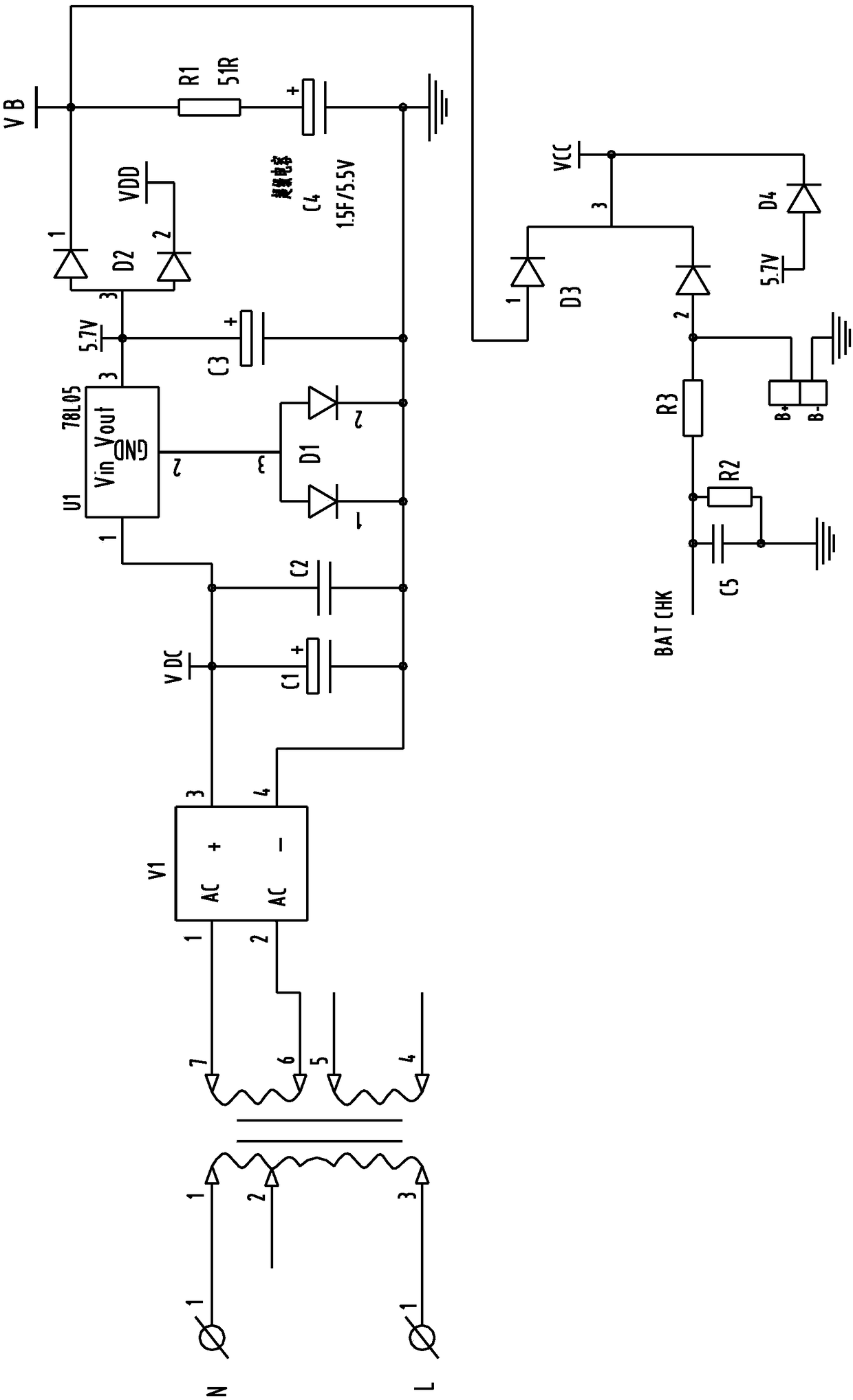 Super-capacitor application circuit of battery replaceable type smart electric energy meter power supply