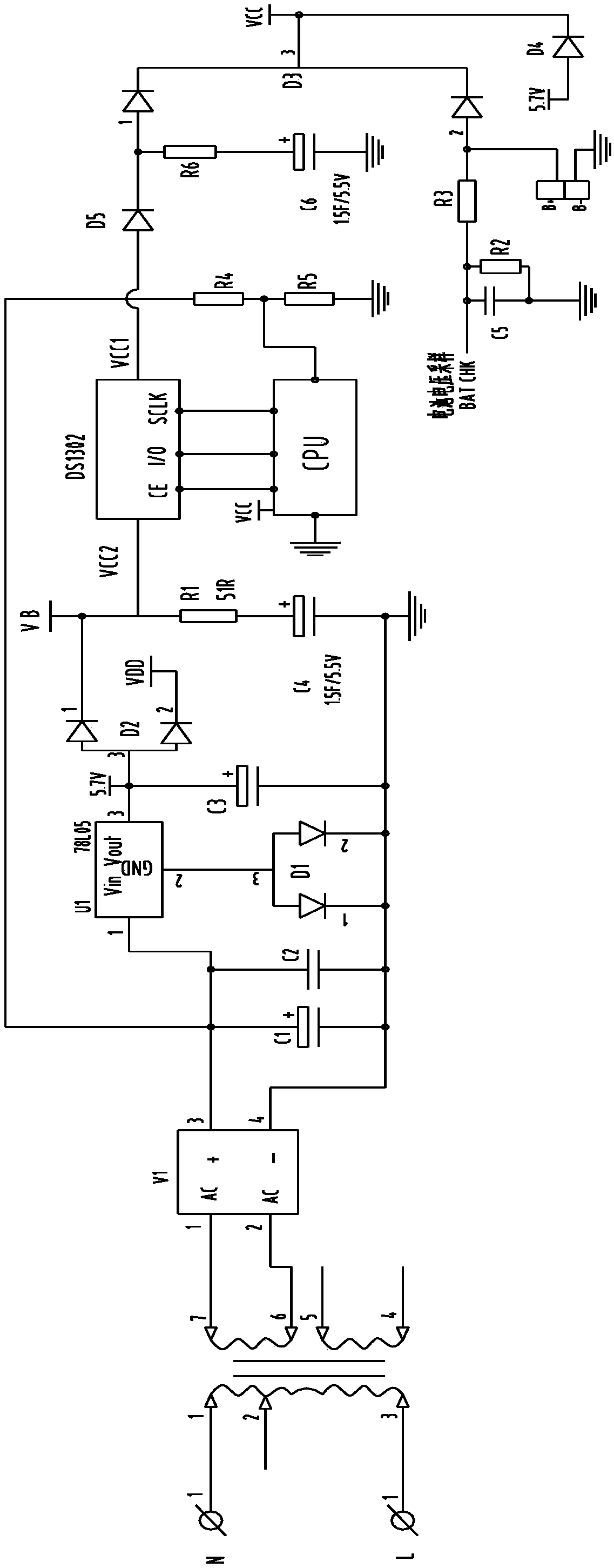 Super-capacitor application circuit of battery replaceable type smart electric energy meter power supply