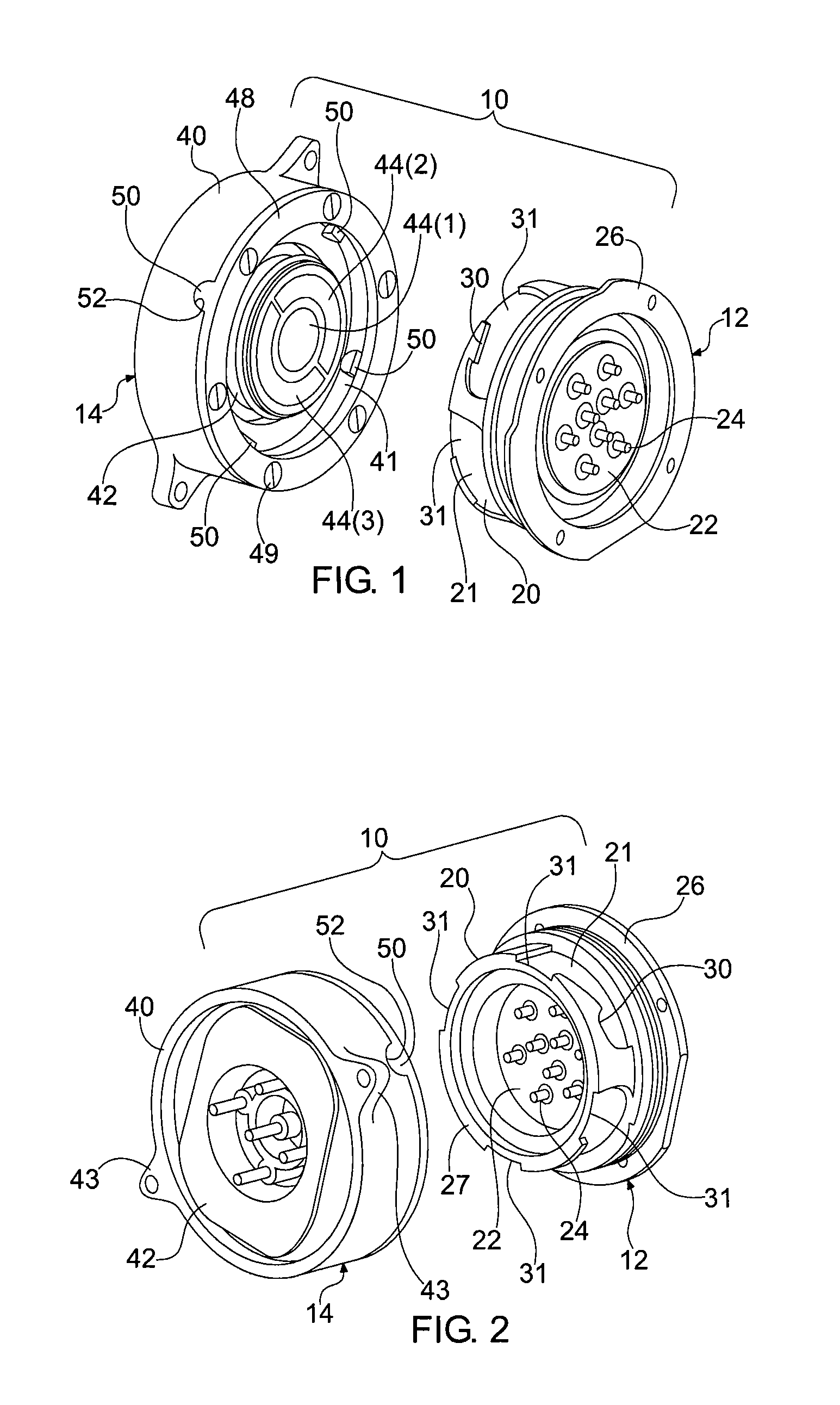 Electrical connector including a bayonet locking device