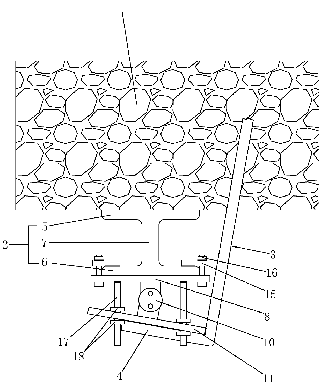 An installation structure of an L-shaped lock foot anchor rod