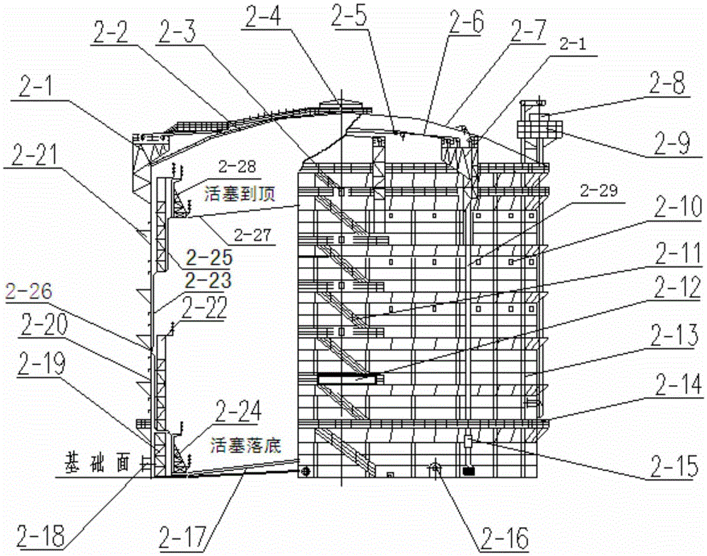 Method for transforming polygonal thin oil sealed dry gas holder to double-section rubber film sealed dry gas holder