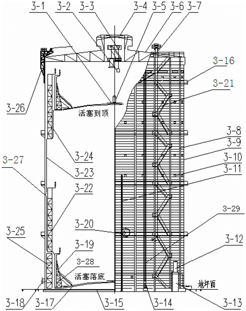 Method for transforming polygonal thin oil sealed dry gas holder to double-section rubber film sealed dry gas holder