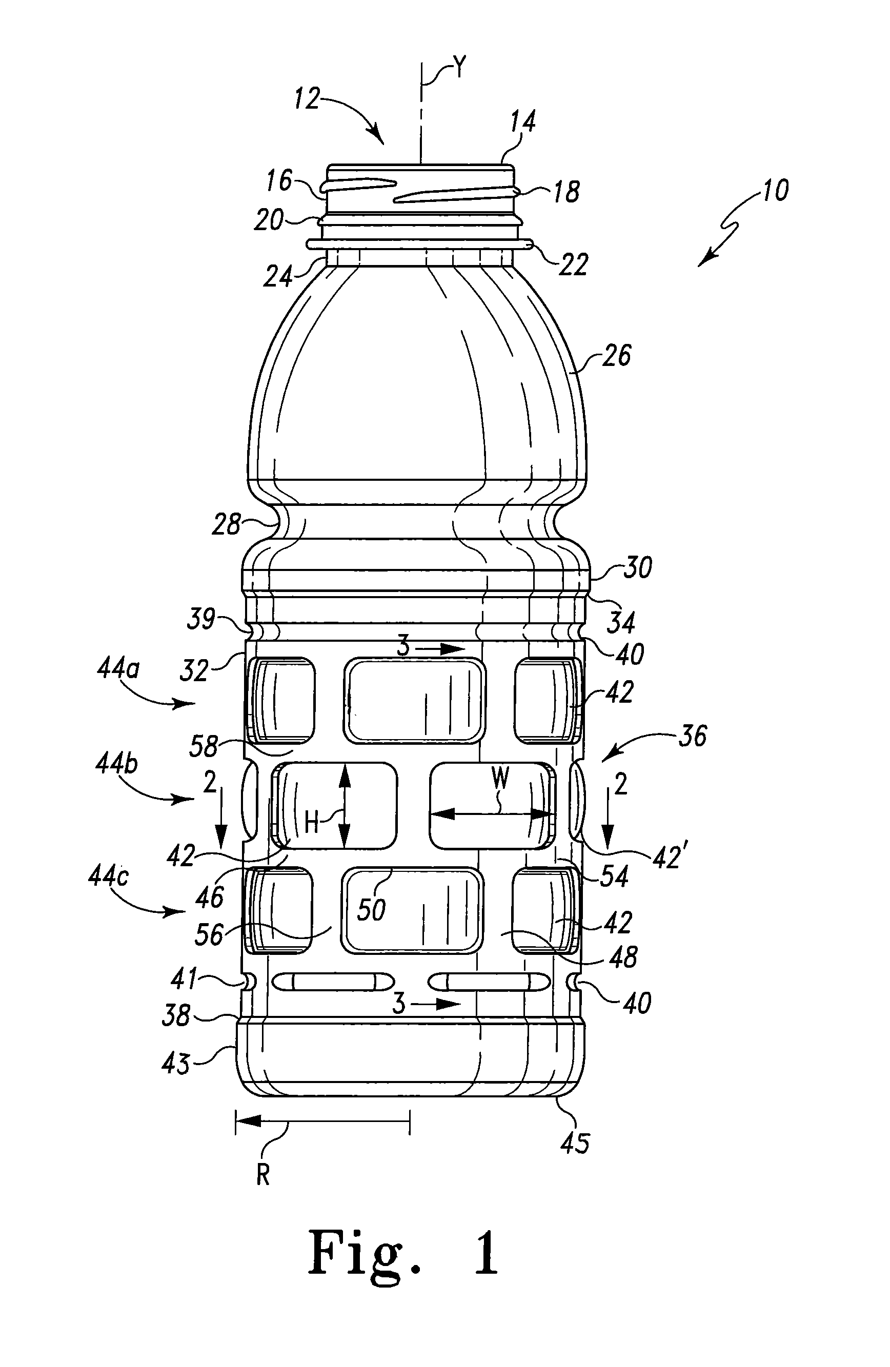 Plastic container with horizontally oriented panels