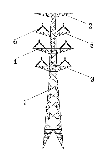 Mountainous-area anti-up pull transmission line straight-line tower with Chinese character "ba"-shaped glass fiber reinforced plastic strings