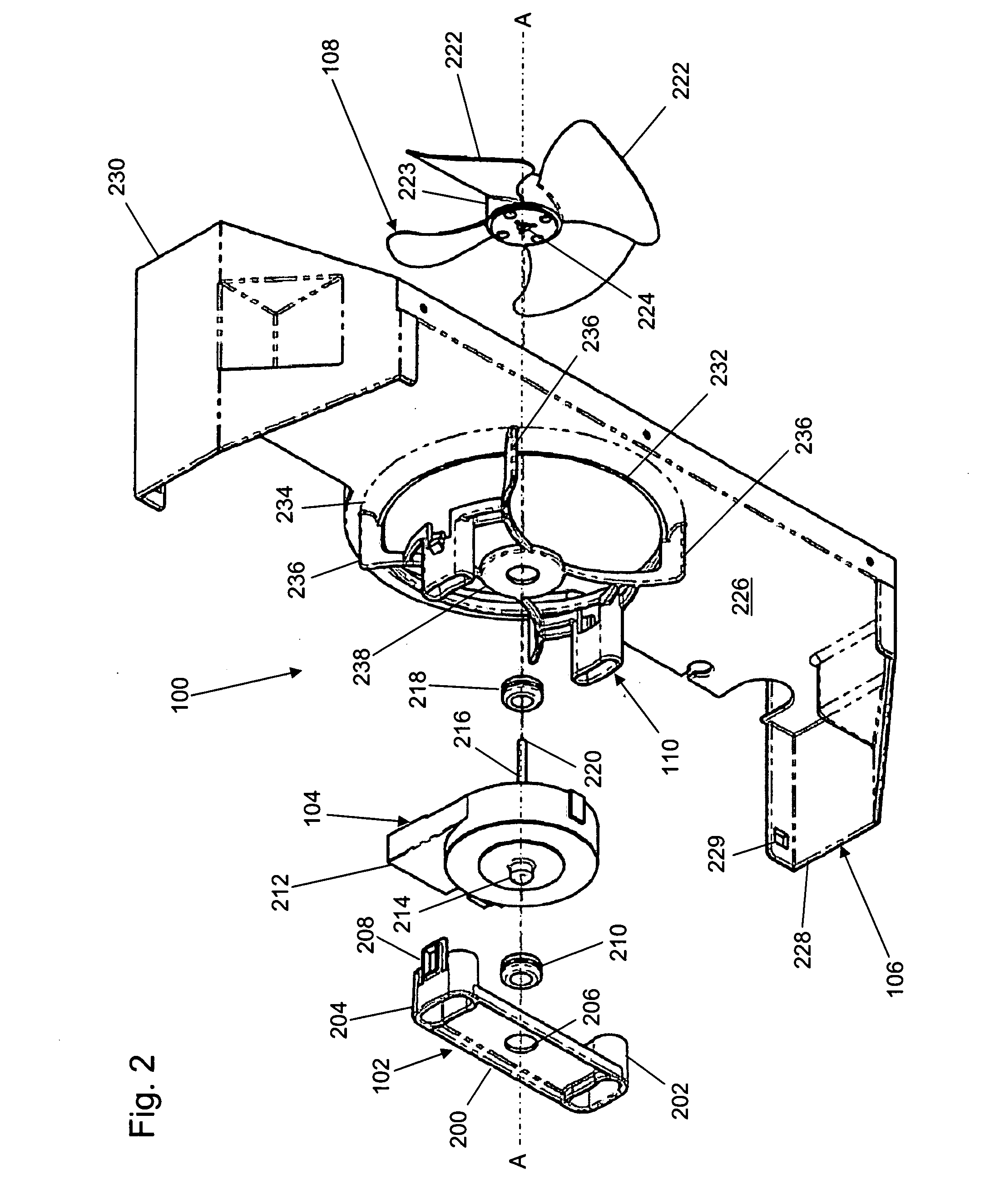 Evaporator fan with shroud assembly
