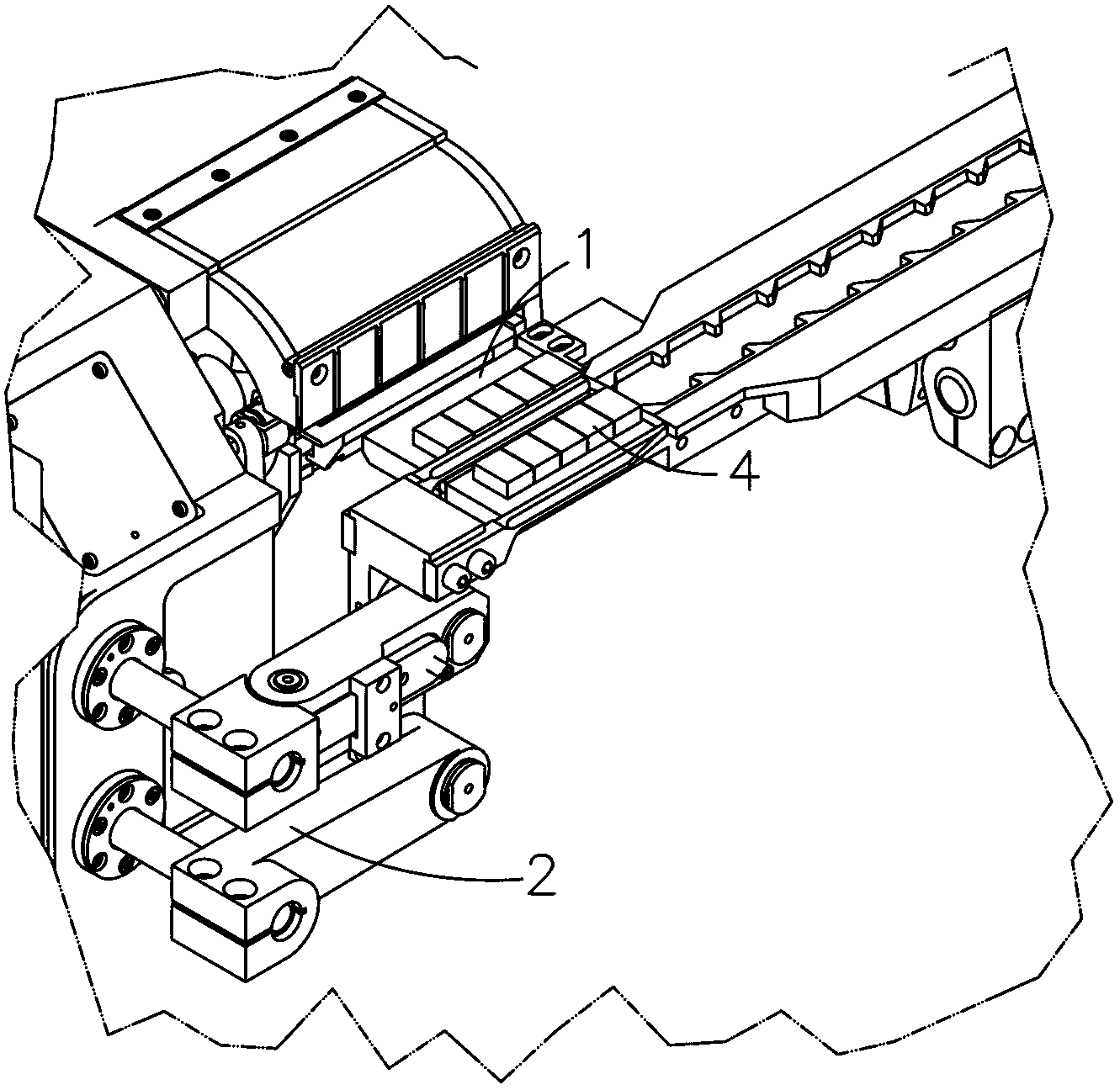 Block pack to strip pack switching device and automatic packaging machine using same