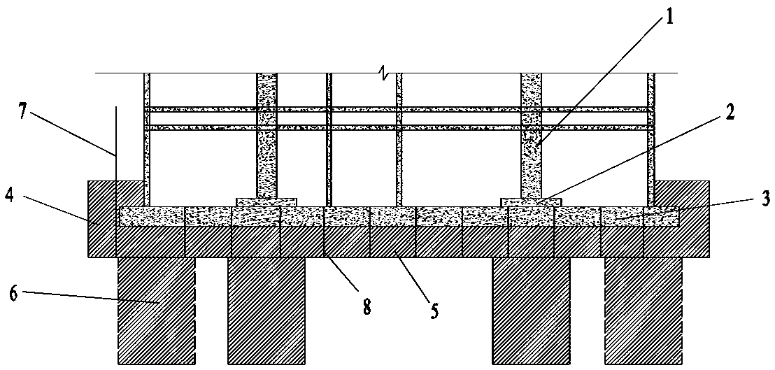 Raft foundation building lifting and reinforcing structure and method under corrosive geological environment