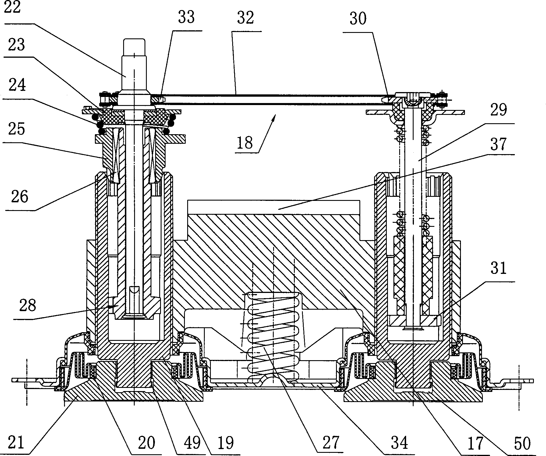 Double thrust disc and double regulating caliper type pneumatic brake device capable of self-regulating braking clearance