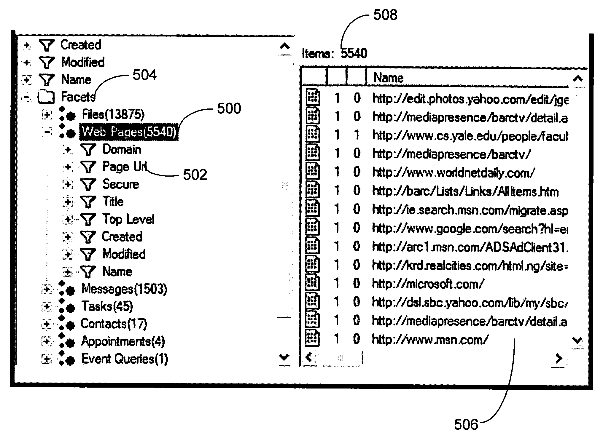 System and process for presenting search results in a tree format