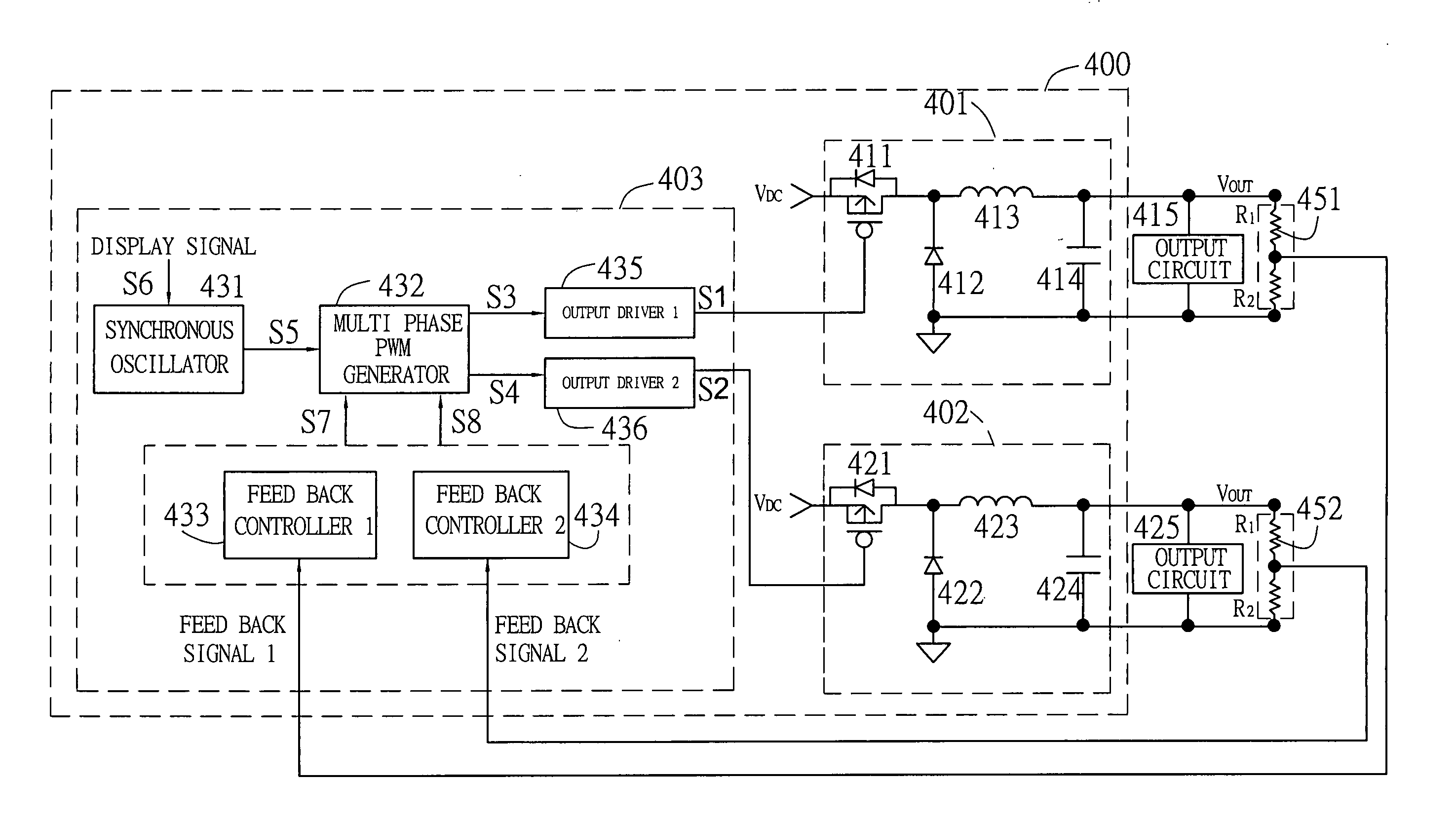 Circuits and methods for synchronizing multi-phase converter with display signal of LCD device