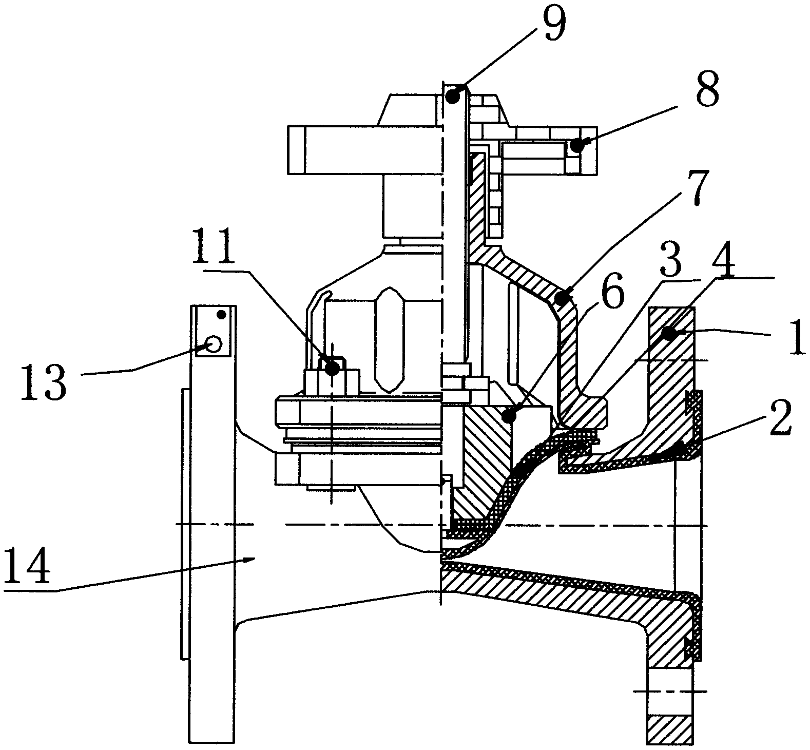 Straight-through type fluoroplastic lined diaphragm valve