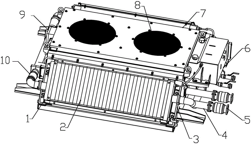 Top-mounted water cooling device for power distributed type diesel multiple unit